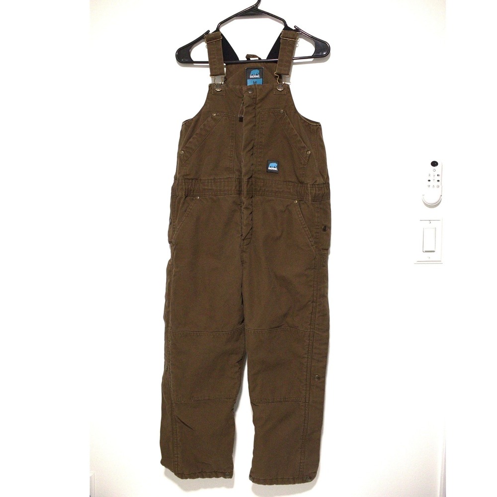 Berne Youth Insulated Bib Overalls Brown Duck Canvas Workwear Size Medium